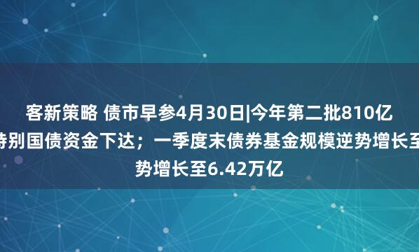 客新策略 债市早参4月30日|今年第二批810亿元超长期特别国债资金下达；一季度末债券基金规模逆势增长至6.42万亿
